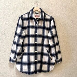 Levi’s Shacket Jacket Flannel Plaid Wool Oversized Button Up Blue Cream Large